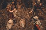 Nativity Scene Christmas Crib Background Stock Photo