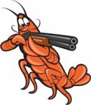 Crayfish Lobster Aiming Shotgun Cartoon Stock Photo