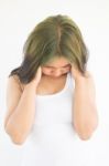 Headache Woman Or Stress Woman On White Background  Stock Photo