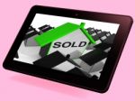 Sold House Tablet Shows Purchase Or Auction Of Home Stock Photo