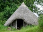 Reconstruction Of A Late Bronze Age Roundhouse In The Grounds Of Stock Photo