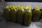 Plastic Bottles Filled With Olive Oil Stock Photo