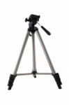 Camera Tripod Of Photographer On White Background Stock Photo