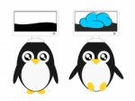 Cartoon Penguin And Computer Cloud Illustration Stock Photo