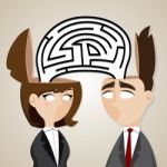 Cartoon Businessman And Businesswoman With Labyrinth From They H Stock Photo