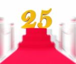 Golden Twenty Five On Red Carpet Displays Twenty Fifth Anniversa Stock Photo