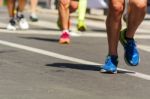 Detail Of Marathon Runners Shoes Stock Photo