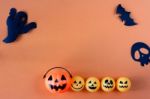 Halloween With Concept And Halloween Jack O Lantern Bucket On Or Stock Photo