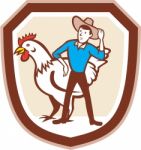 Chicken Farmer Feeder Shield Cartoon Stock Photo