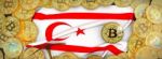 Bitcoins Gold Around Northern Cyprus  Flag And Pickaxe On The Le Stock Photo