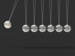 Seven Silver Newtons Cradle Shows Blank Spheres Copyspace For 7 Stock Photo