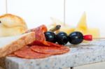 Mix Cold Cut On A Stone With Fresh Pears Stock Photo