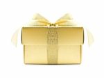 Golden Gift Box On White Stock Photo