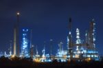Lighing Landscape Of Oil Refinery Petrochemical In Heavy Industr Stock Photo