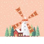 Rural Windmill Covered In Snow Stock Photo