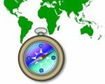 World Map And Compass Stock Photo