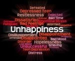 Unhappiness Word Represents Grief Stricken And Dejected Stock Photo
