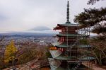Mt. Fuji With Chureito Pagoda In Autumn Stock Photo