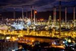 Oil Indutry Refinery In Petrochemical Plant At Sunset Stock Photo