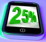 25 On Smartphone Shows 25 Percent Off And Clearances Stock Photo