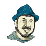 Hipster Wearing Fedora Hat Smiling Drawing Stock Photo