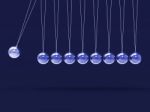 Nine Silver Newtons Cradle Shows Blank Spheres Copyspace For 9 L Stock Photo