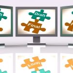Draft Final Puzzle Shows Write And Rewrite Stock Photo