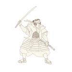 Samurai Warrior Katana Fight Stance Woodblock Stock Photo
