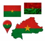 Grunge Burkina Faso Flag, Map And Map Pointers Stock Photo