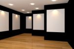 Empty Black Gallery Room Stock Photo