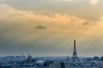 Eiffel Tower With Paris Skyline At Sunset Stock Photo