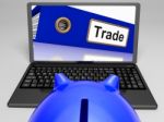 Trade Laptop Shows Internet Trading And Transactions Stock Photo