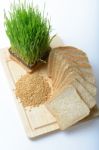 Wheat Grass,whole Wheat Bread And Wheat Grains Stock Photo