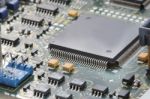 Close Up Of Electronic Circuit Board With Processor Stock Photo