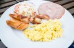 Breakfast Plate Serving With Scrambled Egg Stock Photo
