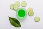 Natural Herbal Skin Care Products. Top View Ingredients Cucumber Stock Photo