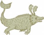 Ancient Sea Monster Drawing Stock Photo