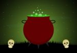 Halloween Witch Cauldron Skull  Stock Photo