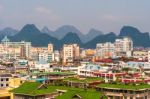 View Of The Guilin City And The Karst Mountains At The Backgroun Stock Photo