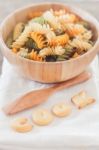Cook Alphabet Biscuit With Fusili Pasta Stock Photo