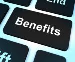 Benefits Key Showing Bonus Perks Or Rewards Stock Photo