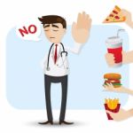 Cartoon Doctor Refuse Junk Food Stock Photo