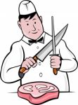 Cartoon Butcher Knife Sharpening Meat Stock Photo