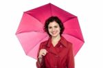 Cute Lady With An Umbrella On White Background Stock Photo