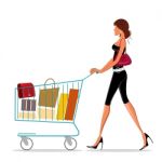 Shopping Lady With Trolley Stock Photo
