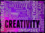 Creativity Words Represents Vision Innovation And Inspiration Stock Photo