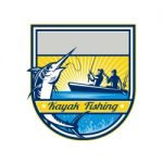 Kayak Fishing Blue Marlin Badge Stock Photo