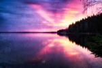 Horizontal Vintage Sunset On Mountain Lake Background Backdrop Stock Photo