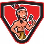 Native American Holding Tomahawk Cartoon Stock Photo