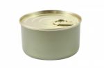 Flat Tin Can With Ring Cover On White Background Stock Photo